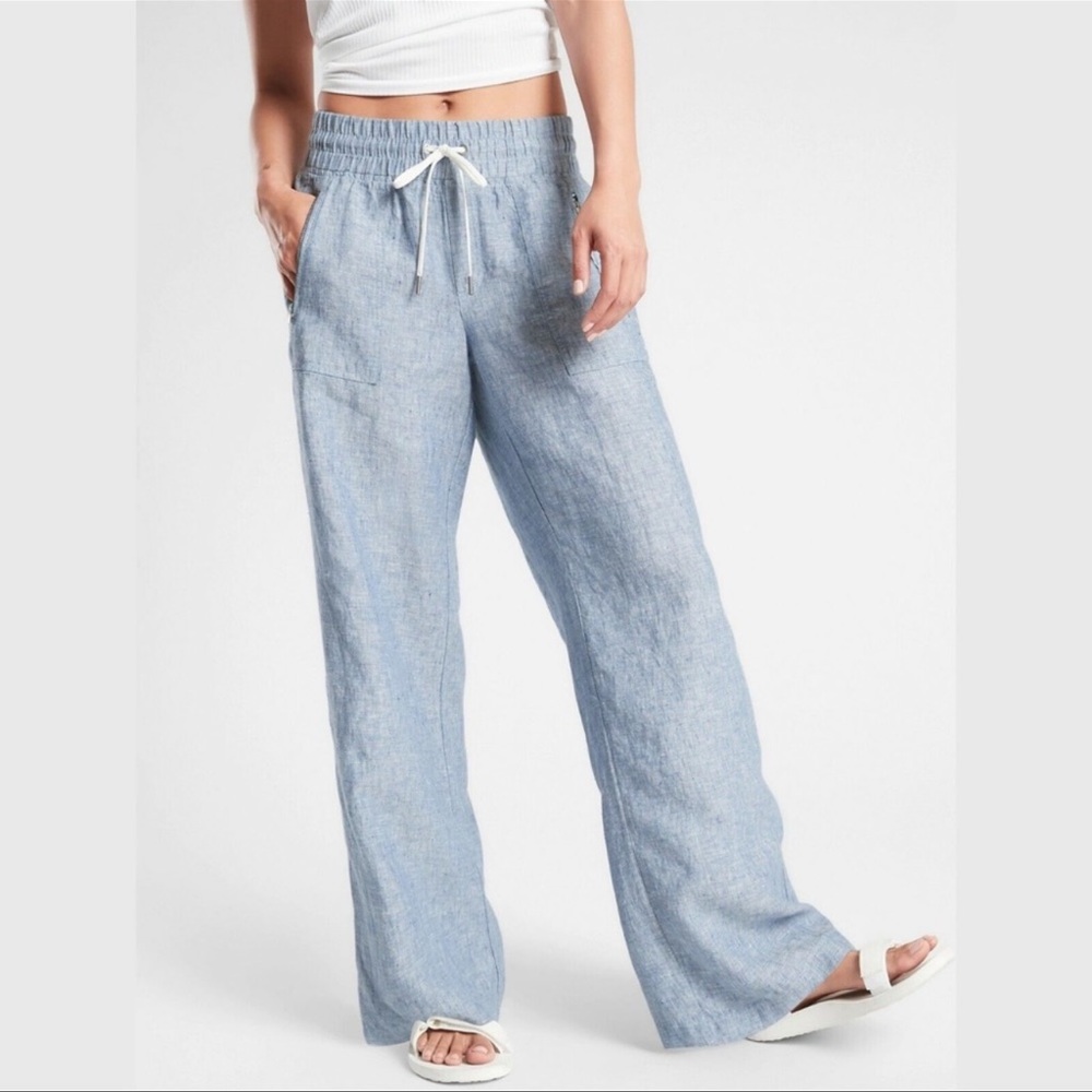 Athleta Light Blue Wide Leg Drawstring Pants
